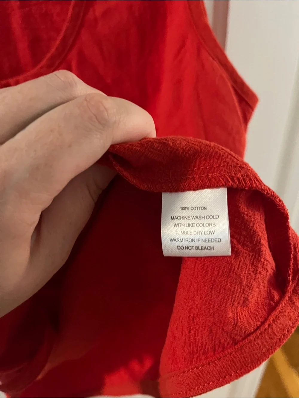 Red Button-Front Cotton Tank Cinched Waist